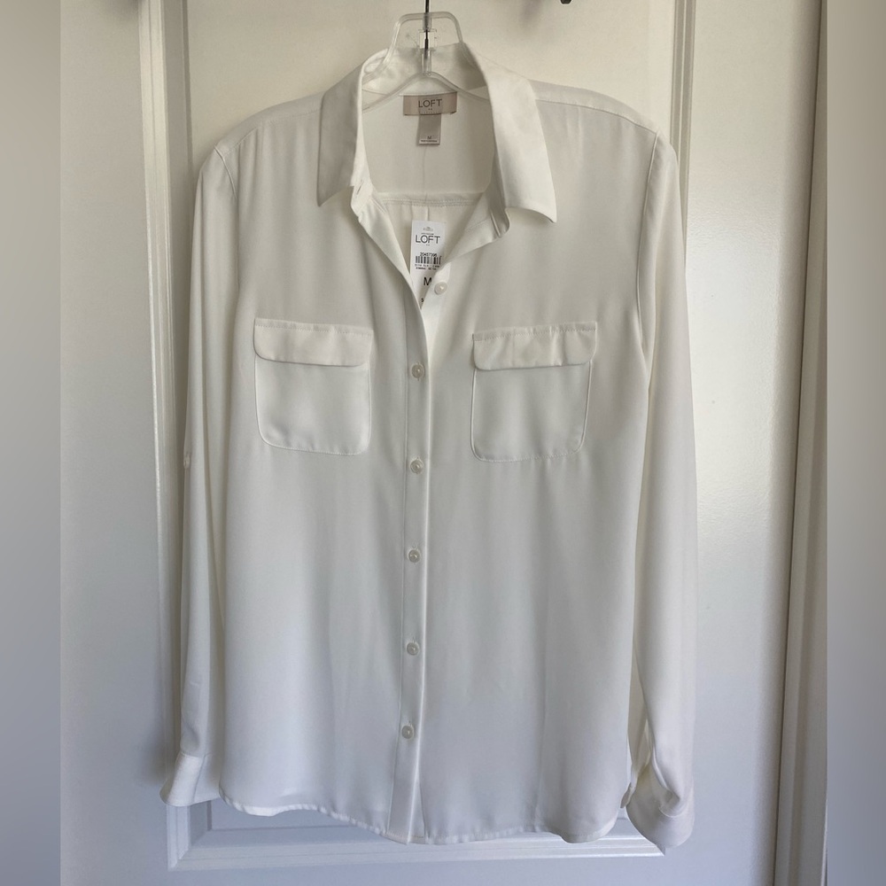 LOFT White Casual Button Down Shirt Classic Style